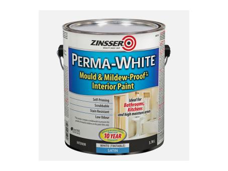 PERMA-WHITE INTERIOR SATIN MOULD & MILDEW PROOF PAINT WHITE BASE 3.78L