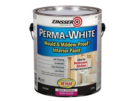 PERMA-WHITE INTERIOR SEMI-GLOSS MOULD & MILDEW PROOF PAINT WHITE BASE 3.78L