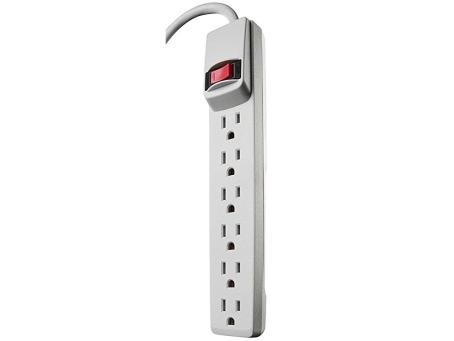 6 OUTLET POWER STRIP OVERLOAD PROTECTION 4' CORD WHITE