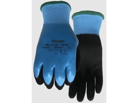 WATSON STEALTH BLACK OPS LATEX COATED ACRYLIC LINED 15GG CUT RESISTANCE GLOVES MEDIUM